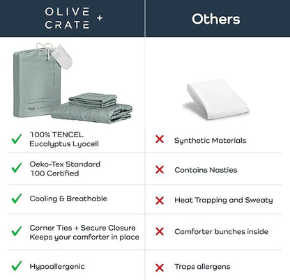 Olive + Crate Tencel Eucalyptus Cooling Duvet Cover Set - Hypoallergenic, Lyocell Tencel Duvet Cover - Temperature Regulating with Hidden Button Closure & Corner Ties - Oversized King [Eucalyptus]