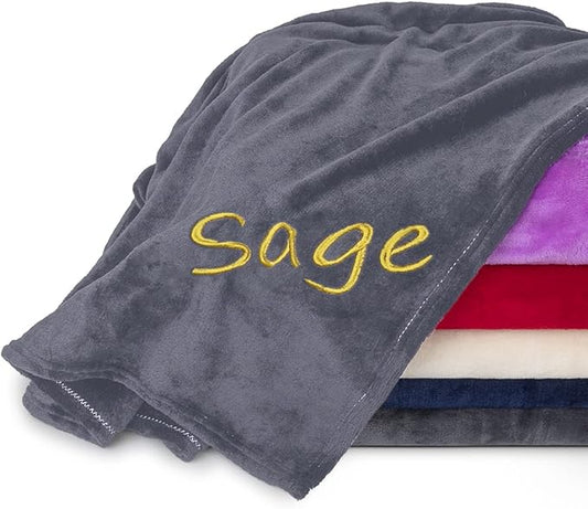 Personalized Blankets for Adults - Custom Blanket with Embroidered Name or Monogram - Soft Fleece Throw Cover for Bed & Couch - Grey (40"x60")