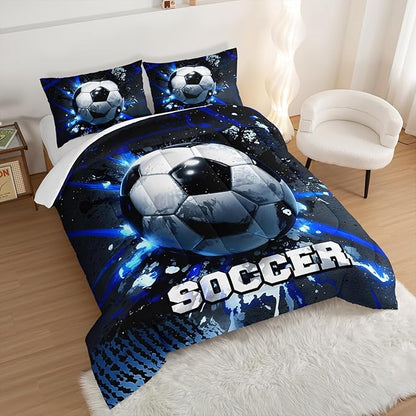 Football Comforter Set King Size,Balls Game Pattern Kids Comforter for Boys Girls Teens Soccer Room Decor,Sports Themed Football Court Bedding Sets with 2 Pillowcases.