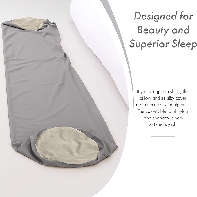 Straight Body Pillow, Full Size Premium Microbead,Side Sleeping/Maternity Pregnant Women, Supportive,Fluffy, Breathable, Cooling, 85/15 Spandex/Nylon Silky Feel Anti-Aging - 48 X 8 - Stone Grey