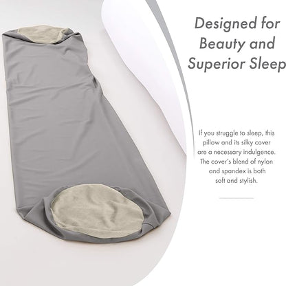 Straight Body Pillow, Full Size Premium Microbead,Side Sleeping/Maternity Pregnant Women, Supportive,Fluffy, Breathable, Cooling, 85/15 Spandex/Nylon Silky Feel Anti-Aging - 48 X 8 - Stone Grey