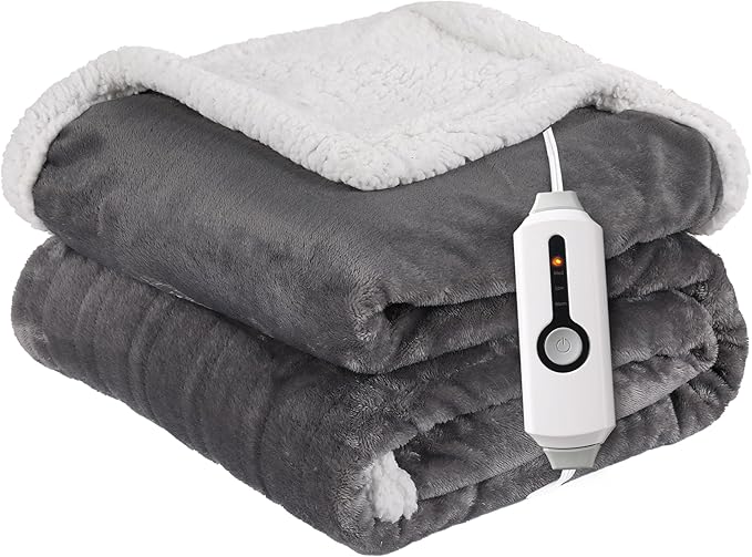 Electric Heated Blanket Throw Size 50"x60" - Dual-Sided with Microplush & Sherpa Fabric, 4 Heat Settings & 3 Hours Auto Off, Machine Washable - Iron Gray