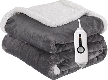 Electric Heated Blanket Throw Size 50"x60" - Dual-Sided with Microplush & Sherpa Fabric, 4 Heat Settings & 3 Hours Auto Off, Machine Washable - Iron Gray