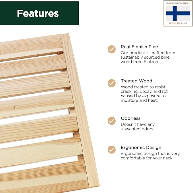 Sauna Headrest - Handmade from Finnish Pine Wood - Ergonomic Neck Support Pillow
