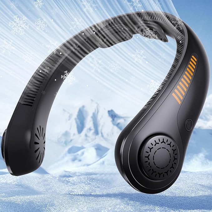 UZOPI Portable Neck Fan, Hands-Free, 5 Speeds, Gifts for Men Women, Lightweight, Quiet, Long Lasting, Bladeless, Battery Operated, Rechargeable, with Neck Support, Personal Fan for Hot Flashes, Travel