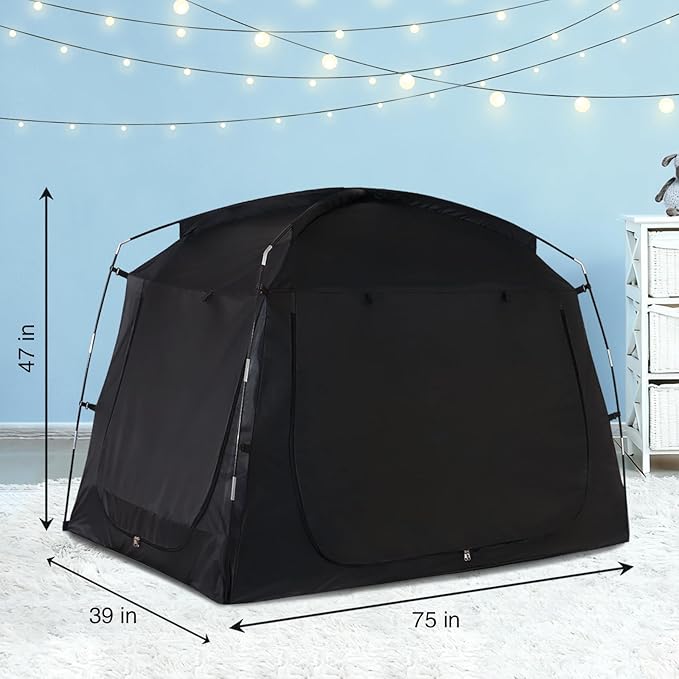Sensory Bed Tent for Kids Indoor Privacy Space Sleeping Canopy for Floor or Twin Size Bed Black-Out Dream Play Tent for Children - Calm Down Corner Helps Kid Relax
