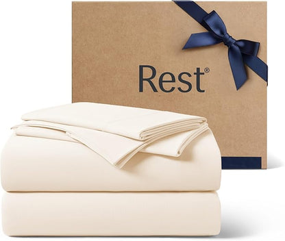 REST® Evercool®+ Cooling Sheet Set, Full Size, Snow Ivory, Breathable Bed Sheets for Hot Sleeper and Night Sweats, with Pillowcases, with Ionic+ Self-Cleaning Silver Yarn for Sensitive Skin, 4PCS