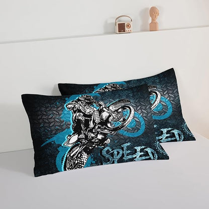 HOSIMA Dirt Bike Comforter Motocross Rider Bedding Set for Race Car Bed,American Flag Motorbike Comforter for Queen Size Bed Extreme Sport Bedding Set for Boys Teens Mens Bedroom Essentials.