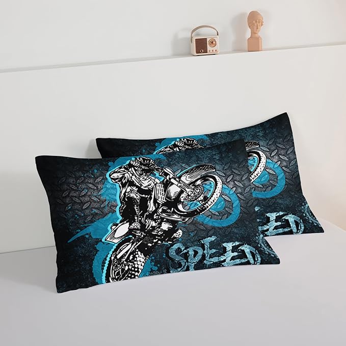 HOSIMA Dirt Bike Comforter Motocross Rider Bedding Set for Race Car Bed,American Flag Motorbike Comforter Full Size Extreme Sport Bedding Set for Boys Teens Mens Bedroom Essentials.