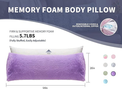 Purple Body Pillow for Day Bed Queen Bed Set 20x54 King Size Lumbar Pillows Hug Pregnancy Purple Sleep Therapy Body Pillow Full Body Pillows for Adults Back Pain Machine Washable