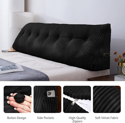 SLIGUY Large Headboard Pillow, Headboard Wedge Pillow Bed Rest Reading Pillow Bolster Triangular for Sitting in Bed-Backrest Positioning Support Long Pillow for Daybed (Full: 54x8x20 Inches,Black)