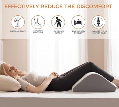 Knee Wedge Pillow 8'' for Post-Surgery Recovery-Leg Elevation Support for Sleep Position, Alleviating Lower Back & Hip Pain Enhancing Circulation in Ankles Legs Triangle Pillow with Removable Cover