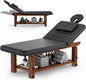 Olela Wood Adjustable Massage Table, Stationary Massage Tables with Adjustable Height Legs & Storage, Esthetician Bed with C-Shaped Pillow & PU Leather for Spa, Massage, Physical Therapy, Treatment
