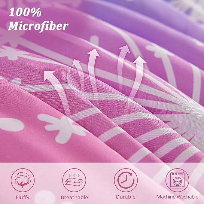Menghomeus Girls Comforter Set Full Size 7 Pieces Bed in A Bag Ombre Pink Rainbow Bedding Set Dandelion Butterfly Print Kids Bedding Collections