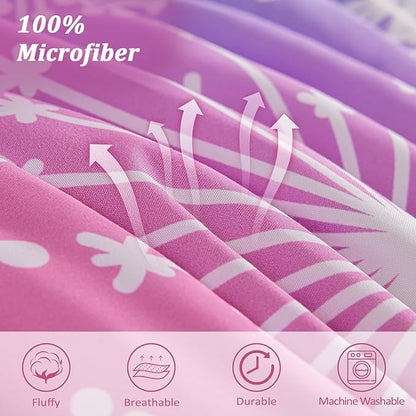 Menghomeus Girls Comforter Set Full Size 7 Pieces Bed in A Bag Ombre Pink Rainbow Bedding Set Dandelion Butterfly Print Kids Bedding Collections