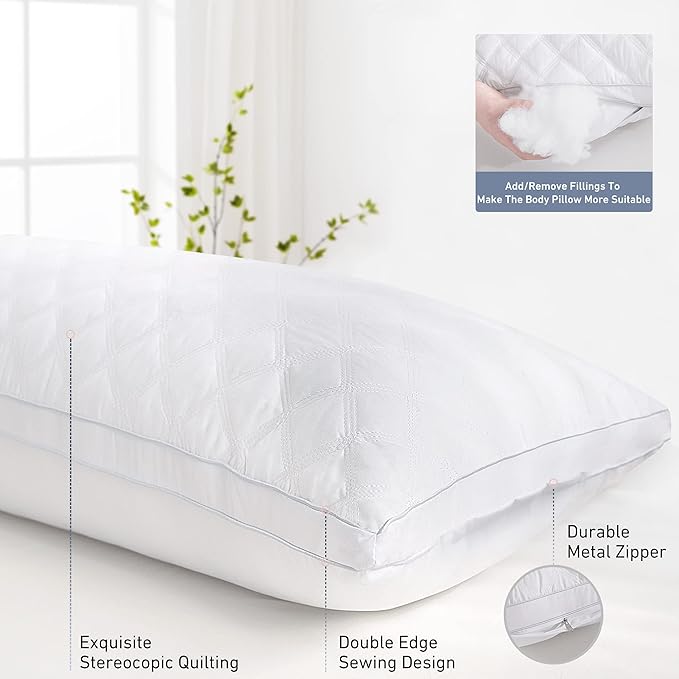 Leeden Body Pillow - Premium White Firm Fluffy Long Pillow - 21 x 54 Soft Plush Full Body Pillows - Adjustable Side Pillow for Sleeping