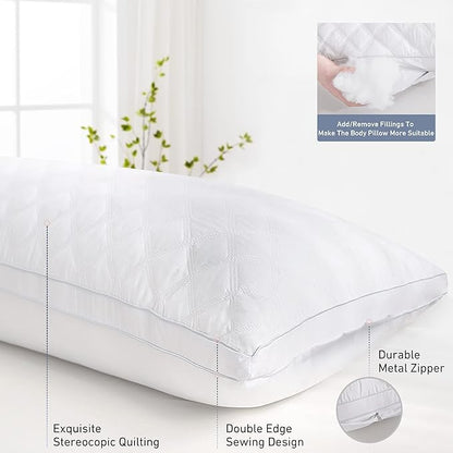 Leeden Body Pillow - Premium White Firm Fluffy Long Pillow - 21 x 54 Soft Plush Full Body Pillows - Adjustable Side Pillow for Sleeping