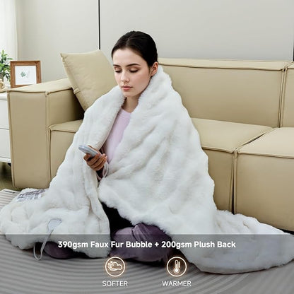 Heated Blanket Electric Twin- 62"x84" Soft Thick Bubble Electric Blanket for Sofa with 5 Heat Levels & 4 Hours Auto-Off Overheat Protection, Warm Cozy Gifts, Cream