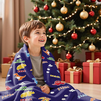 Dinosaur Glow in The Dark Blanket Dinosaur Toys Gifts for Boys Girls 1 2 3 4 5 6 7 8 9 10 11 12 Year Old Kids Blanket with Dino Soft Fleece Bed Couch Throw Home Decor (Navy Blue 60"x80")