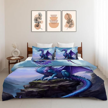 Dragon Bedding Set 3 Pieces Twin Size Purple Dragon Duvet Cover Comforter Cover Sets for Boys Girls Teens Women