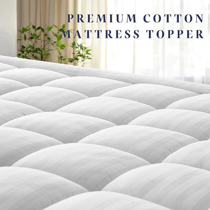 Pillow Top Thick Mattress Topper Twin XL for College Dorm Room Essentials, 100% Breathable Cotton Cover Bed Protector with 8-22" Deep Pocket (39 x 80 Inches, White)