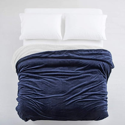 IR Imperial Rooms Navy Sherpa Blankets Queen Size for Bed - Wholesale Bulk Pack of 9 Sherpa Blankets - Soft Fluffy Throw Blanket for Hotels, Guest Bedroom, 90x90 Inches
