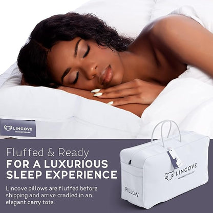 Lincove Down and Feather Luxury Hotel Collection Bed Pillows for Sleeping Made in The USA - 100% Cotton Shell, 600 Thread Count - Soft Hypoallergenic (King Size, Pack of 2)