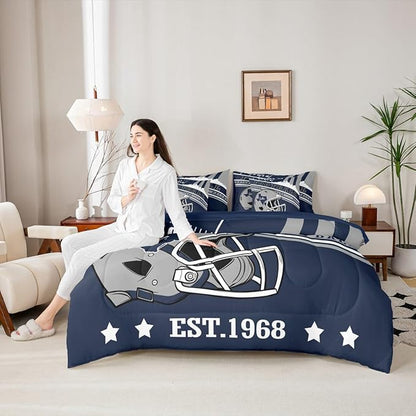Erosebridal 3D Cool Sports Comforter Set Full Size Gridiron Seasonal Color Bedding, Football Lovers Comforter + Flat Sheet + Fitted Sheet + 2 Pillowcases + 2 Throw Pillow Covers