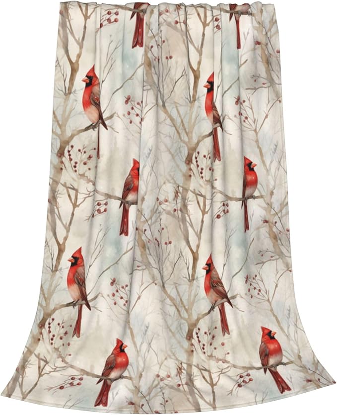 Cardinal Blanket Gifts for Women Red Birds Flannel Throw Blankets Soft Comfy Lightweight for Home Decor Couch Bed Sofa 50x40 Inches