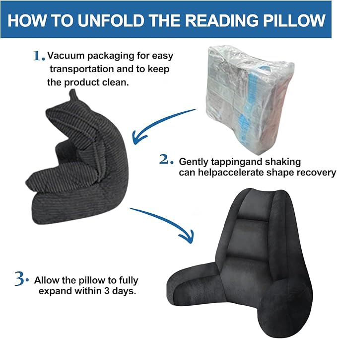 RRPAHWTV Reading Pillow for Bed with High Arm Rests,Back Support Pillow for Sitting Up in Bed with Shredded Memory Foam for Reading, TV, Gaming or Relaxing on Floor（Black，Small）