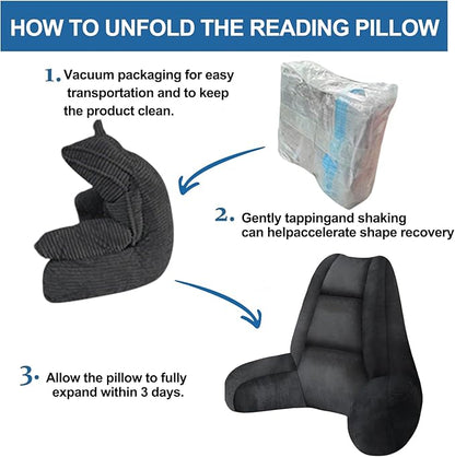 RRPAHWTV Reading Pillow for Bed with High Arm Rests,Back Support Pillow for Sitting Up in Bed with Shredded Memory Foam for Reading, TV, Gaming or Relaxing on Floor（Black，Small）