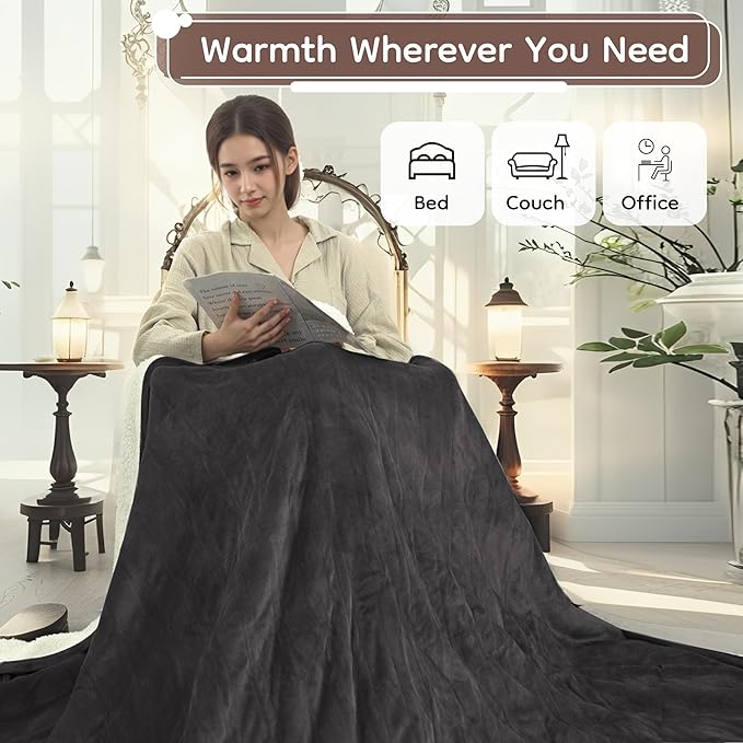 Electric Heated Blanket Full Size - 72"x84", Soft Flannel Heating Blanket, 10 Heating Levels, 1-12 H Auto Shut Off, Breathable Warm and Washable for Bed, Dark Grey