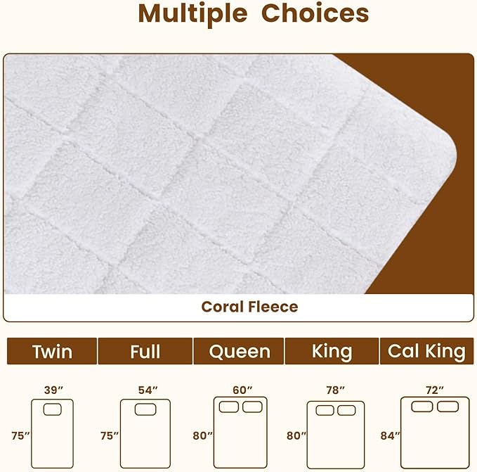Bearhug Electric Heated Mattress Pads Full Size 54×75” Sherpa Bed Warmer with 16” Deep Pocket 10 Heat Settings 12-Hour Timer Machine Washable White