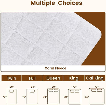 Bearhug Electric Heated Mattress Pads Full Size 54×75” Sherpa Bed Warmer with 16” Deep Pocket 10 Heat Settings 12-Hour Timer Machine Washable White