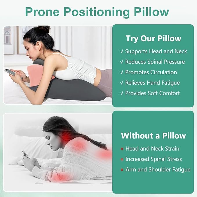 Memory Foam Wedge Pillow, Prone Pillow Headboard & Bed Reading Pillow, Multifunctional Ergonomic Support for Back Pain, Acid Reflux, Sitting Up, Back Cushion with Removable Stretch Cover (Gray Pink)