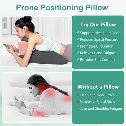 Memory Foam Wedge Pillow, Prone Pillow Headboard & Bed Reading Pillow, Multifunctional Ergonomic Support for Back Pain, Acid Reflux, Sitting Up, Back Cushion with Removable Stretch Cover (Gray Pink)