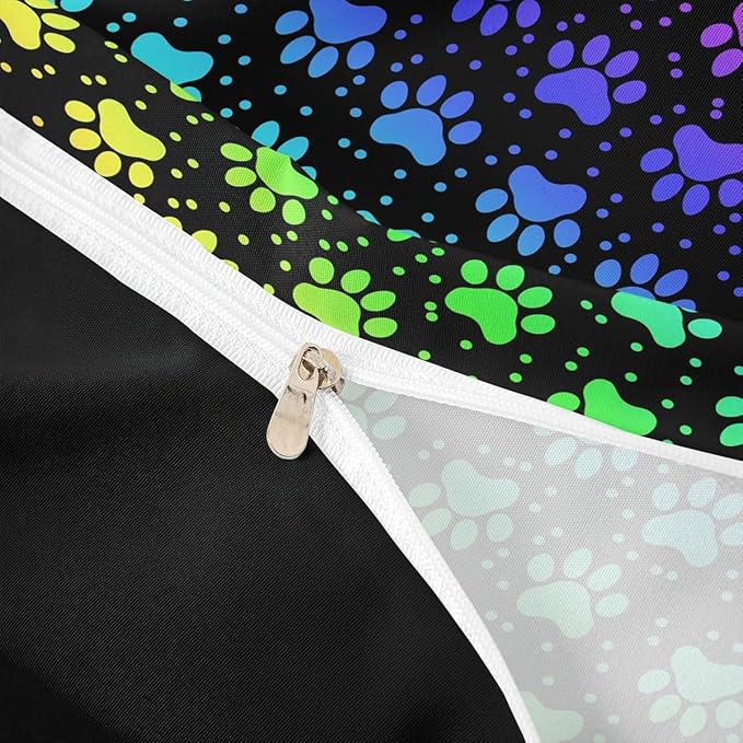 Castle Fairy Dog Paw Print Duvet Cover Set Twin Size,Rainbow Gradient Puppy Paw for Dog Lover Comforter Cover for Kids Boys Bedroom Gift,Funny Pets Animal Bedding Set with 1 Pillowcase, Polyester