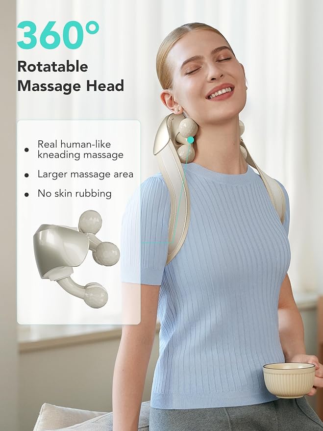 SKG Neck Massager for Pain Relief Deep Tissue Shiatsu Neck and Shoulder Cordless Neck Massager with Heat Christmas Gifts for Men and Women Dad Mom Grandpa H7 Ultra Beige