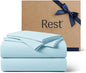 REST® Evercool®+ Cooling Sheet Set, Queen Size, Light Blue, Breathable Bed Sheets for Hot Sleeper and Night Sweats, with Pillowcases, with Ionic+ Self-Cleaning Silver Yarn for Sensitive Skin, 4PCS
