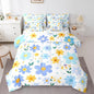 Feelyou Cute Flower 7 Piece Bedding Set Queen Size Kids Cartoon Cute Floral Bed in a Bag for Girls Teens Blue Yellow Comforter Set with Sheets Kawaii Bed Set