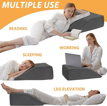 Bedluxe Leg Elevation Pillows, Leg Pillows for Sleeping, Cooling Gel Memory Foam Top, Wedge Pillow for Legs, Leg Wedges for Circulation, Swelling, After Surgery - Removable Cover (8 Inch, Black)