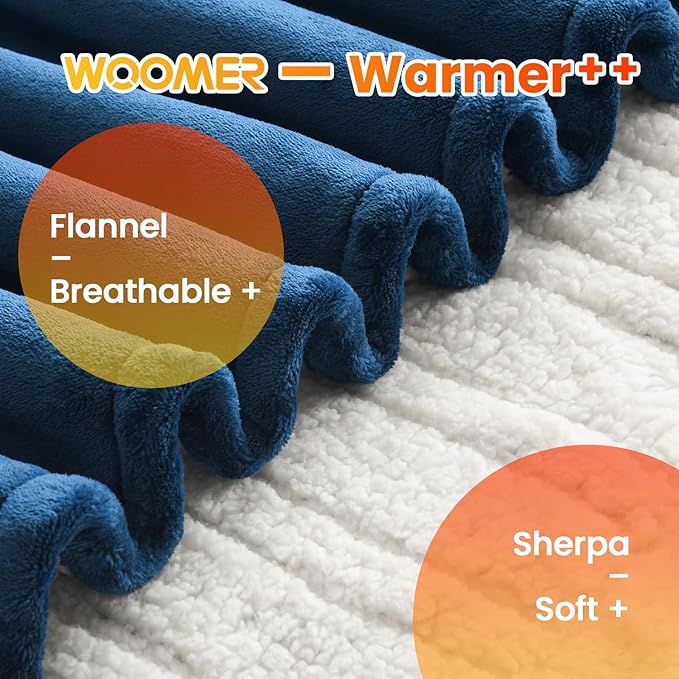 WOOMER Electric Heated Throw Blanket, Soft Flannel Electric Blanket with Multi-Color Option, Full Size 77"x 84", 10 Heating Levels & 0.5-12H Auto Off, Over-Heat Protection