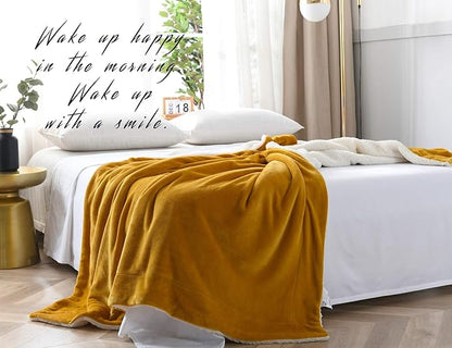 NANPIPER Throw Blanket Warm Sherpa Blanket Soft Fuzzy Plush Reversible Fleece Microfiber for Bed/Couch(60"x80",Ginger Yellow)