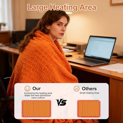 Heated Blanket King, Electric Heating Blanket Waffle with 12 Heat Levels, Fast Heating Blanket with 1-12 Timer, Overheat Protection with ETL & FCC for Bed Home Office Sofa -Orange -90"x100"