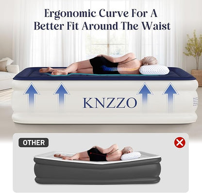 Air Mattress Twin with Built-in Pump, Blow Up Mattress with Soft Flocked Top, Leakproof Inflatable Mattress, Foldable Waterproof Air Bed for Home, Guests, Camping, with Storage Bag