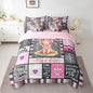 Feelyou Black Pink Pig Comforter Set with Sheets King Size Kids Cartoon Cute Pig 7 Piece Bedding Set Geometric Bed in a Bag for Women Men for Pig Lovers Bed Set