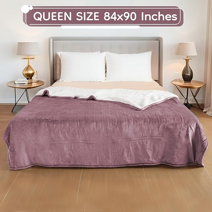 Electric Heated Blanket Queen Size - 84"x90", Soft Flannel Heating Blanket, 10 Heating Levels, 1-12 H Auto Shut Off, Dual Controllers, Breathable Warm and Washable for Bed, Purple