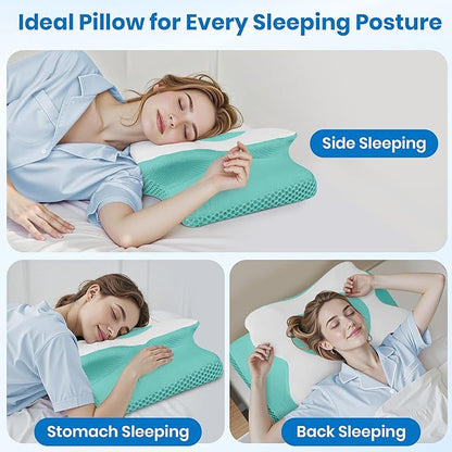 Cervical Neck Pillow for Sleeping, Memory Foam Side Sleeper Pillow, Ergonomic Pillows for Neck Pain Relief, Shoulder Support Pillows for Side Back Stomach Sleepers (Green, Queen Size)