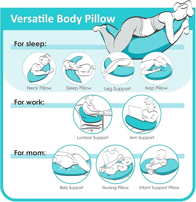 BYRIVER 39" Pink Purple Cute Body Pillow for Women Girl Side Sleepers, C Shaped Pregnancy Pillow, Anxiety Relief Hugging Pillow for Adults, 100% Cotton Pillow Cover, Gifts for New Mom (ZI-L)