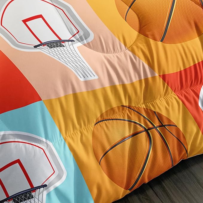 Basketball Comforter Kids Bedding King Size,Sports Style Basketball Printing Bedding Set for Teens Boys Bedroom Decor,Ball Sports Games Comforter Set Soft Kids Bedding with 2 Pillowcases.